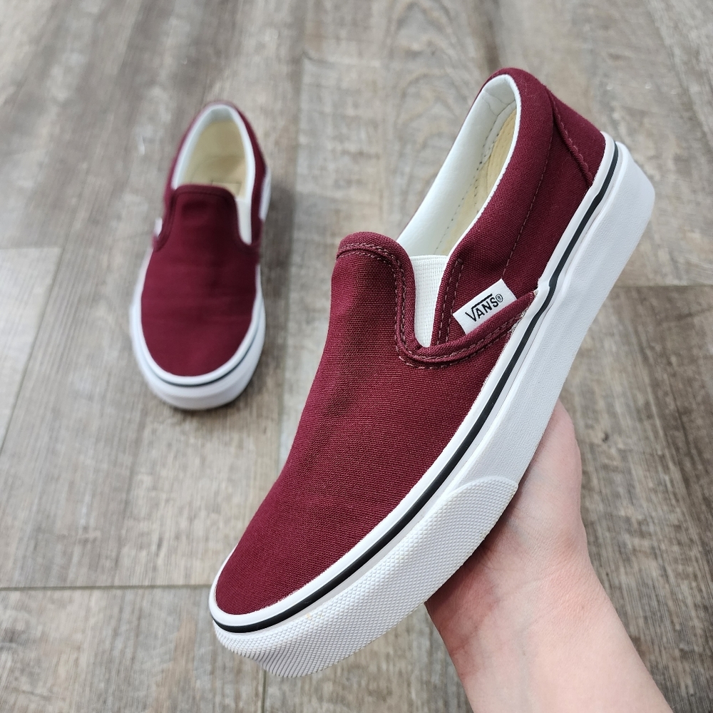 Vans "Off The Wall" Burgundy Slip On Sneakers,  Women's 6/Men's 4.5